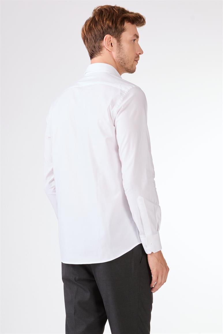 Ekru Düz Uzun Kol Slim Fit Erkek Gömlek 