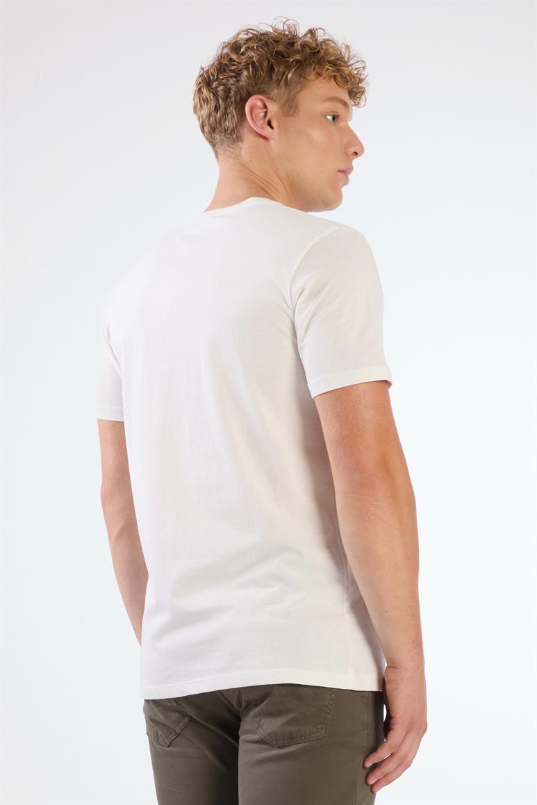 Ekru Erkek Slim Fit Desenli O Yaka T-shirt 