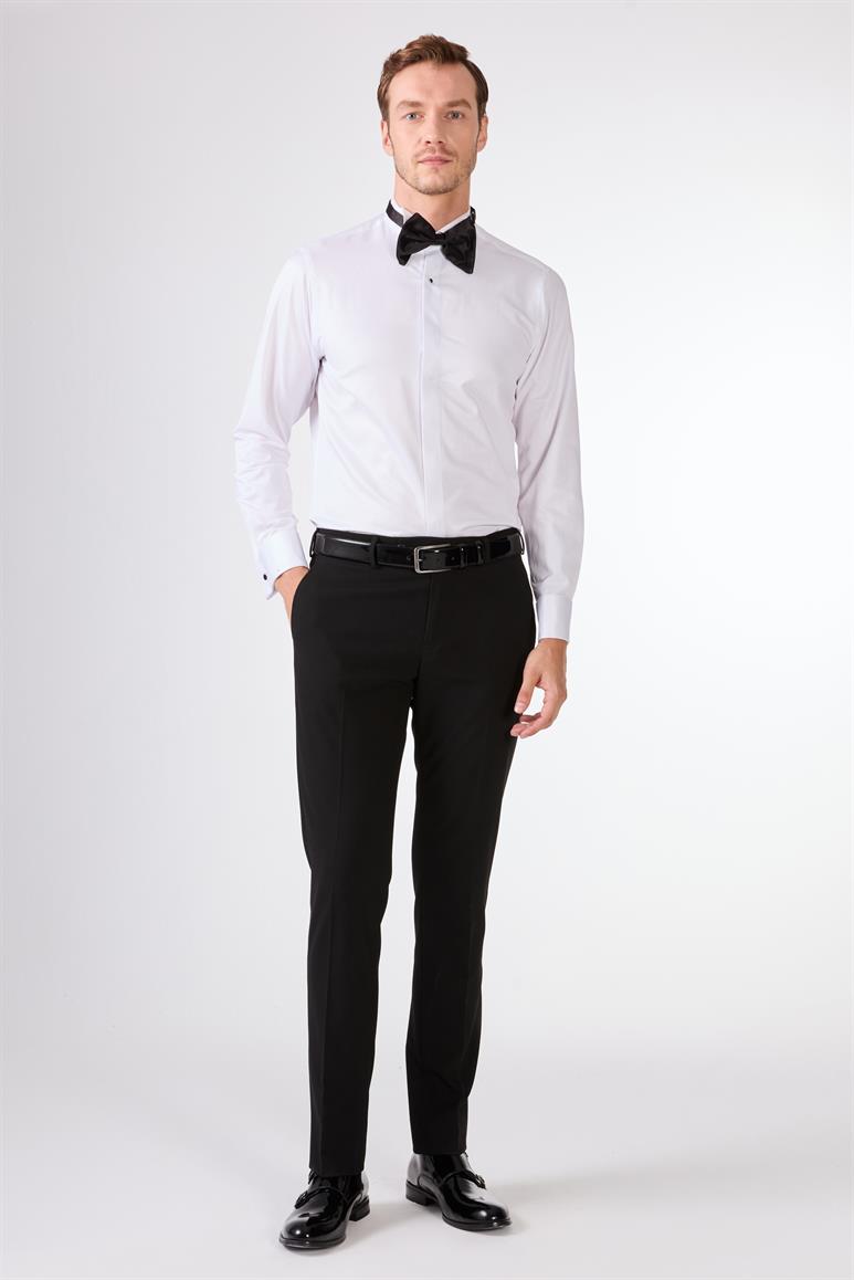 Ekru Erkek Slim Fit Düz Sivri Yaka Smokin Takım 