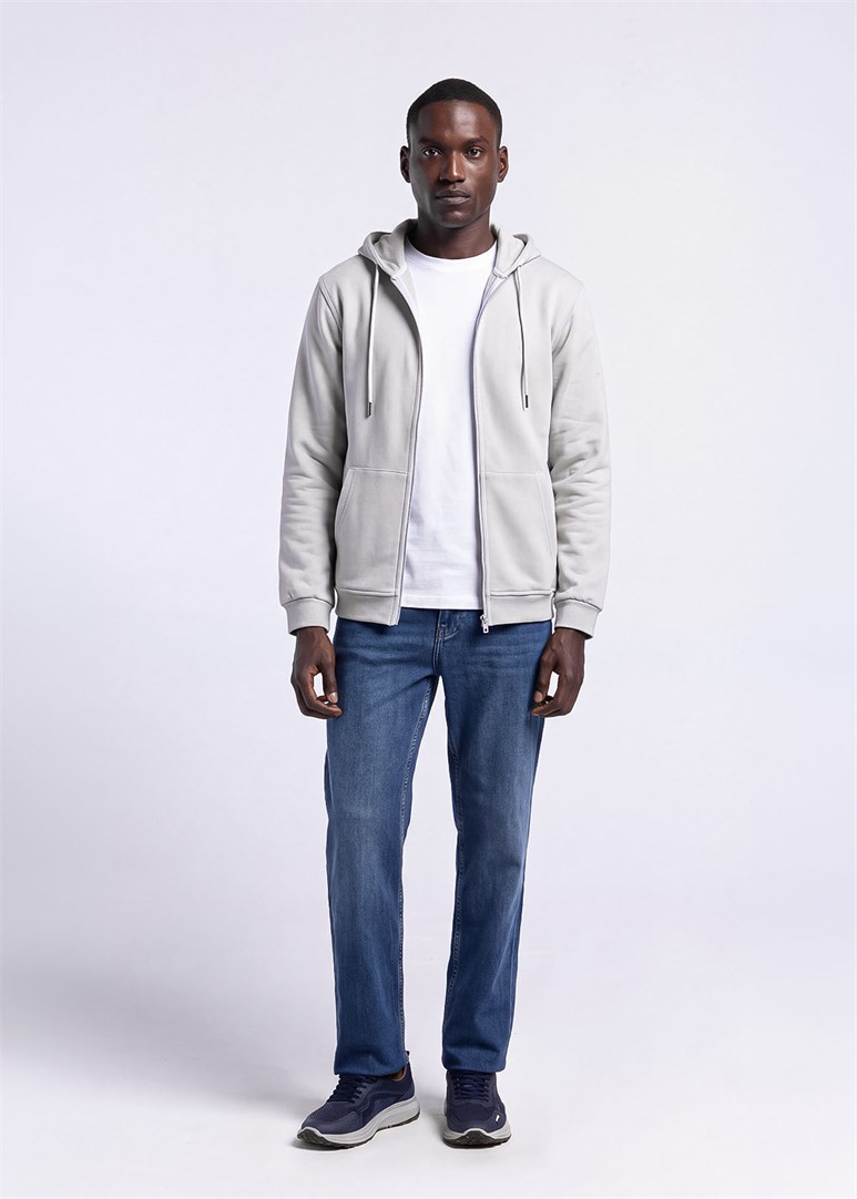 Erkek Regular Fit Kapüşonlu Açık Gri Sweatshirt