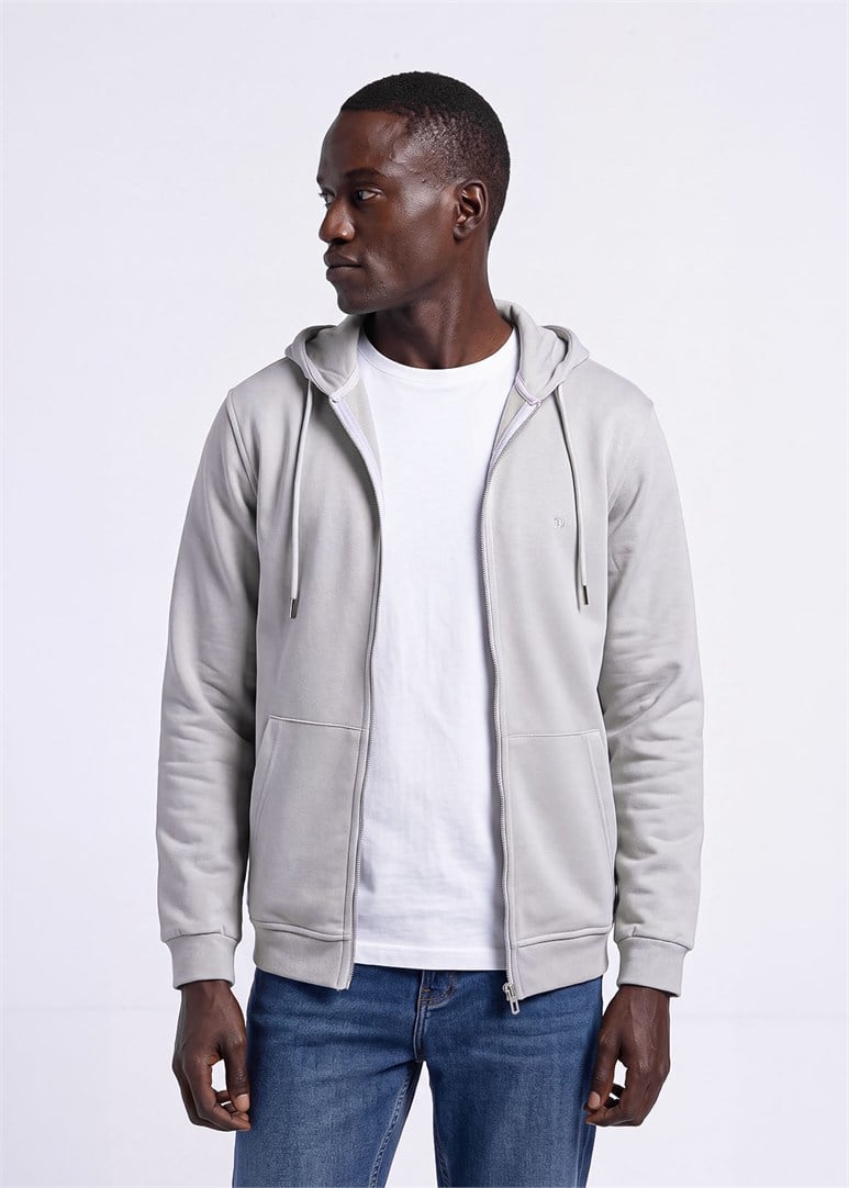 Erkek Regular Fit Kapüşonlu Açık Gri Sweatshirt