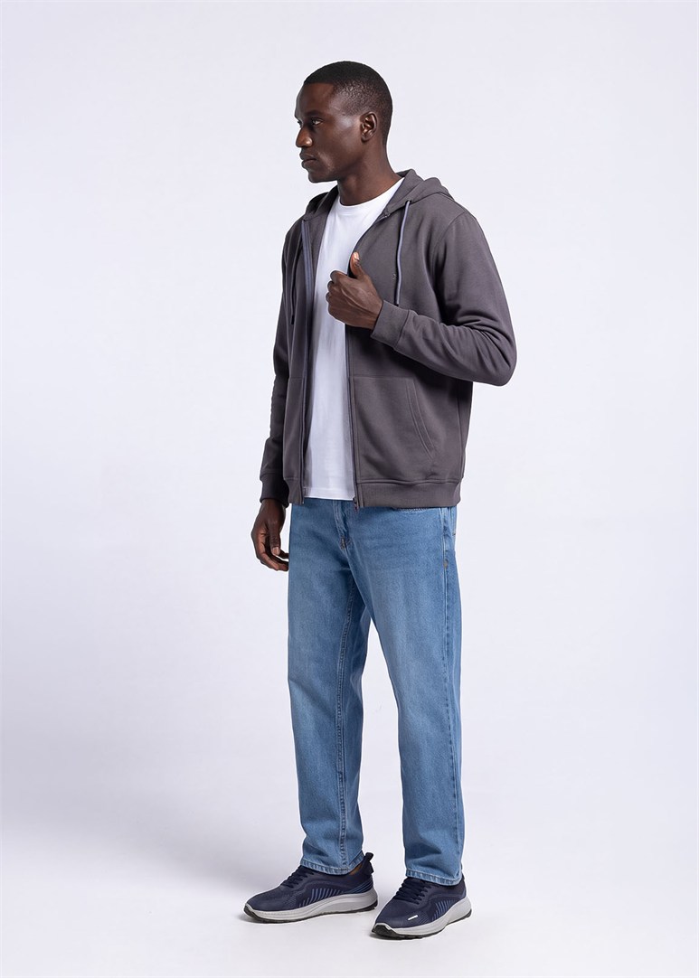Erkek Regular Fit Kapüşonlu Antrasit Sweatshirt