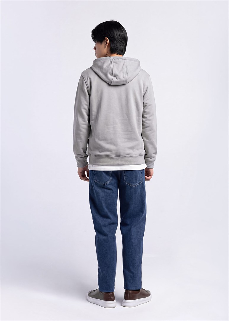 Erkek Regular Fit Kapüşonlu Gri Sweatshirt