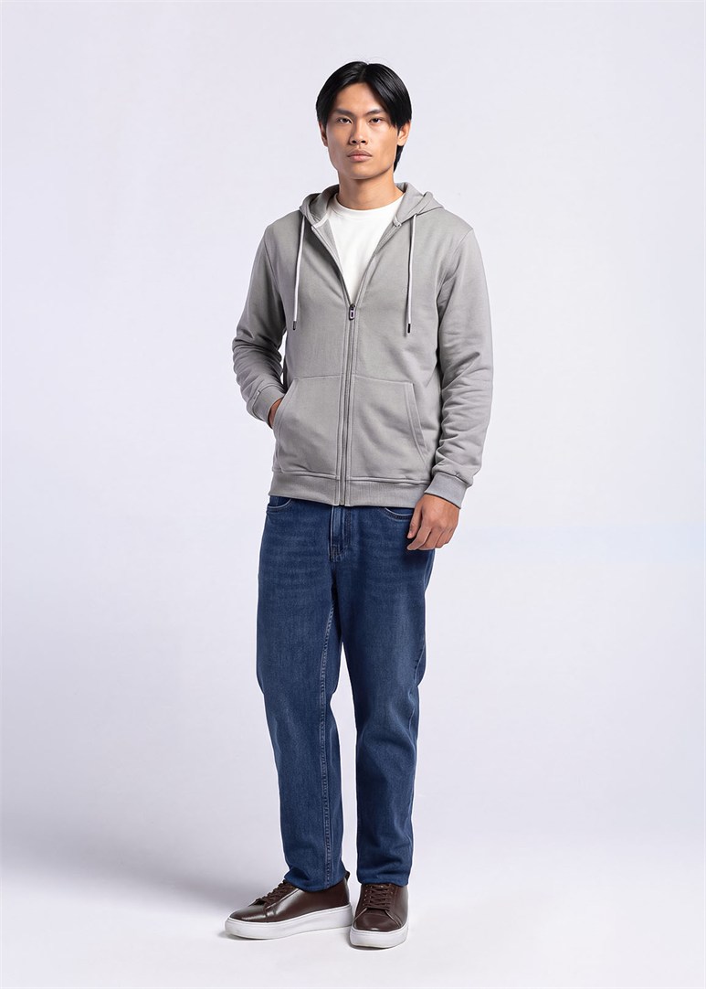 Erkek Regular Fit Kapüşonlu Gri Sweatshirt