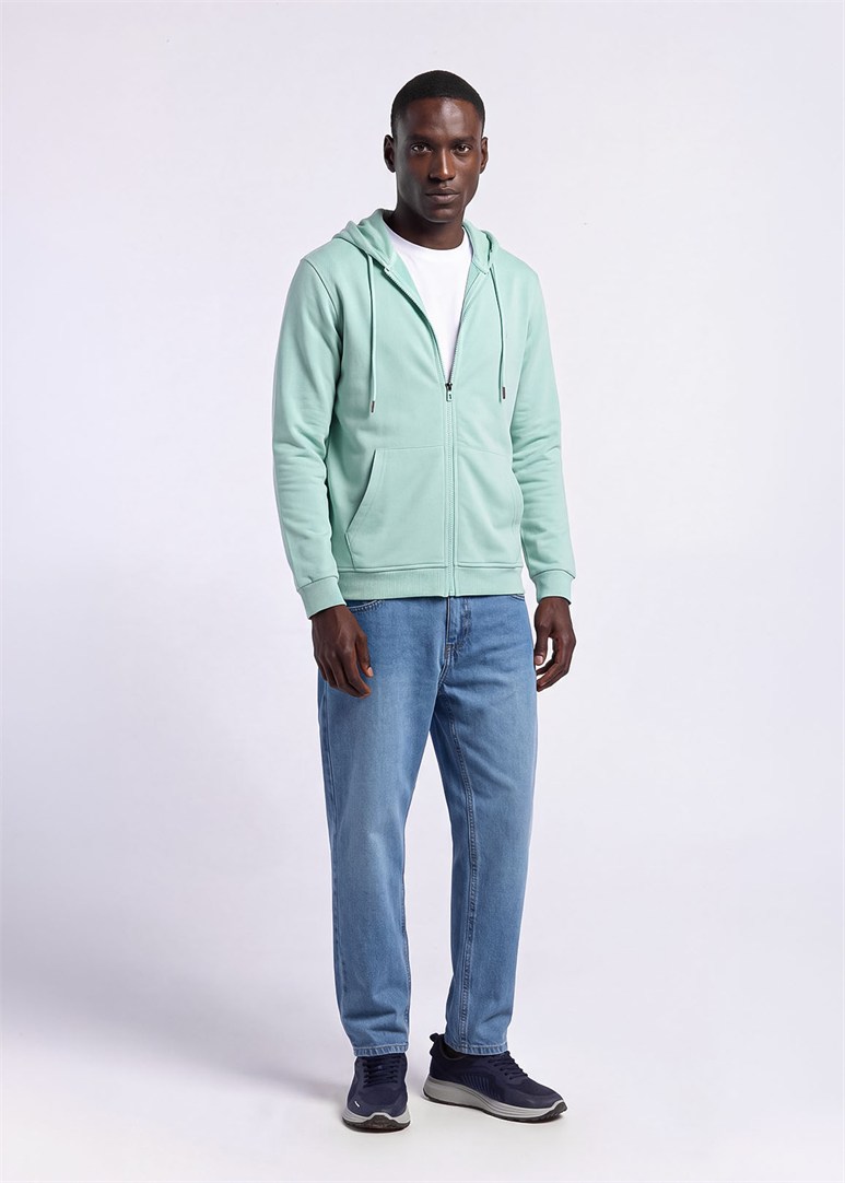 Erkek Regular Fit Kapüşonlu Mint Yeşili Sweatshirt