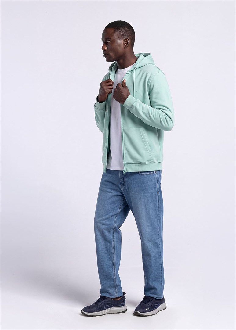 Erkek Regular Fit Kapüşonlu Mint Yeşili Sweatshirt