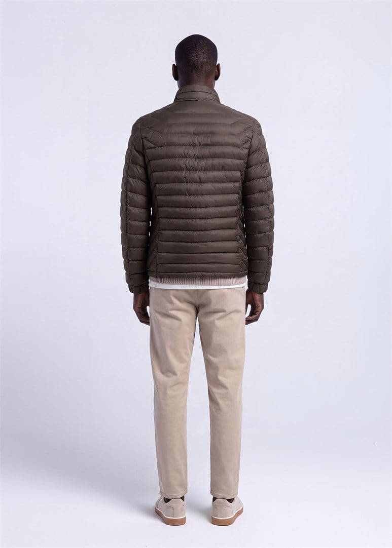 Erkek Slim Fit Dik Yaka Haki Mont