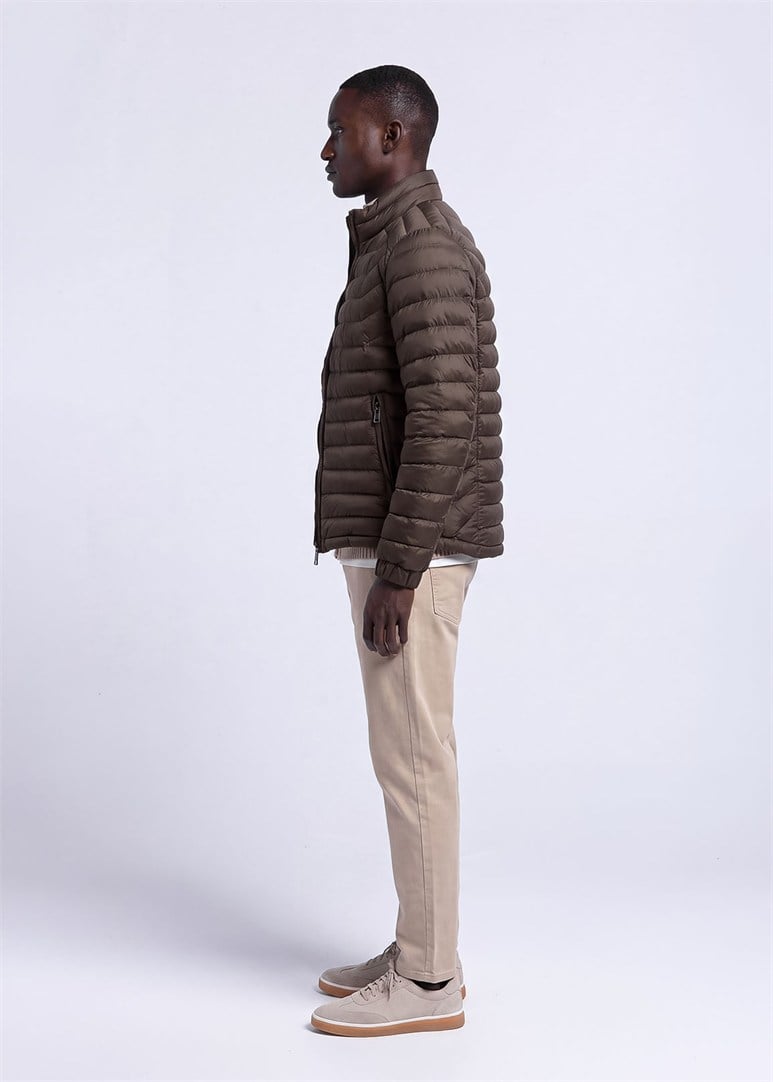 Erkek Slim Fit Dik Yaka Haki Mont