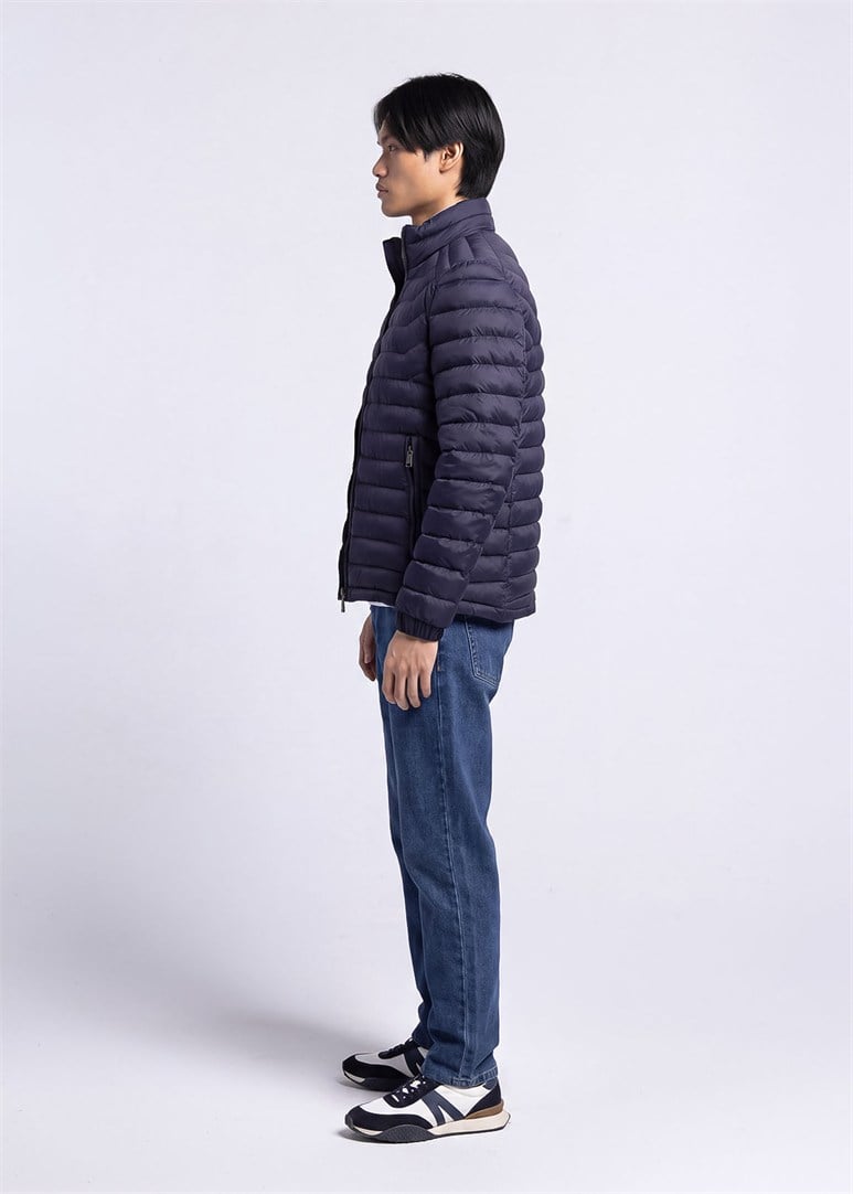 Erkek Slim Fit Dik Yaka Lacivert Mont