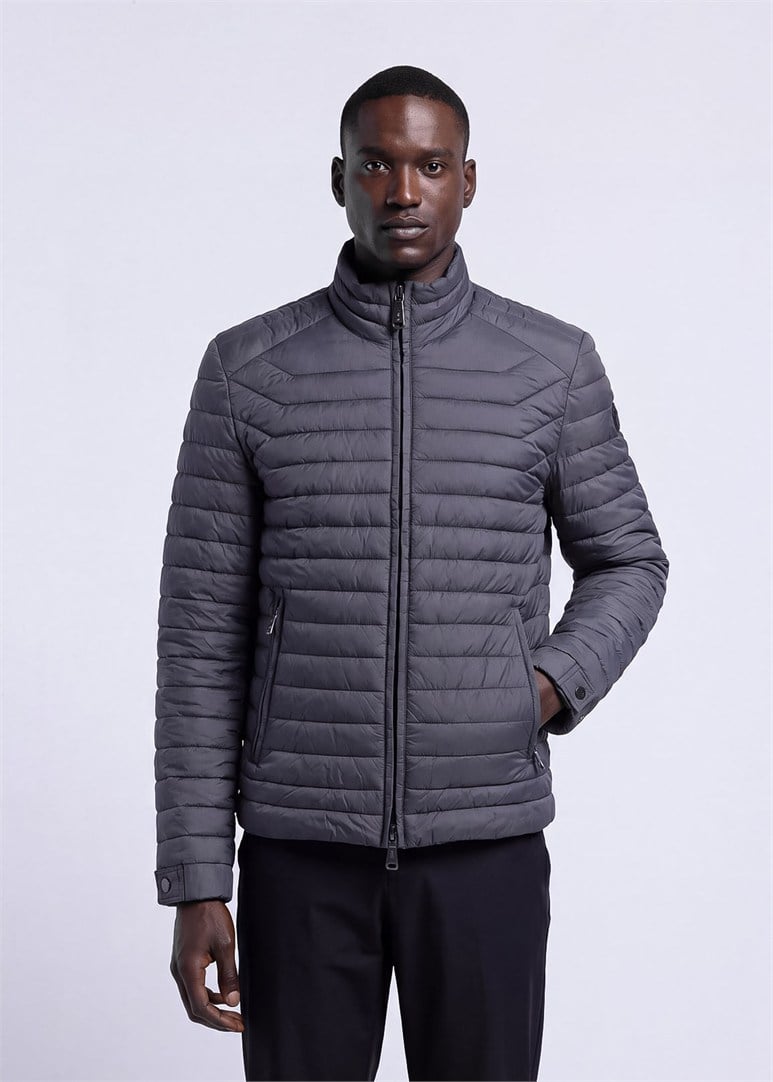 Erkek Slim Fit Kapüşonlu Antrasit Mont