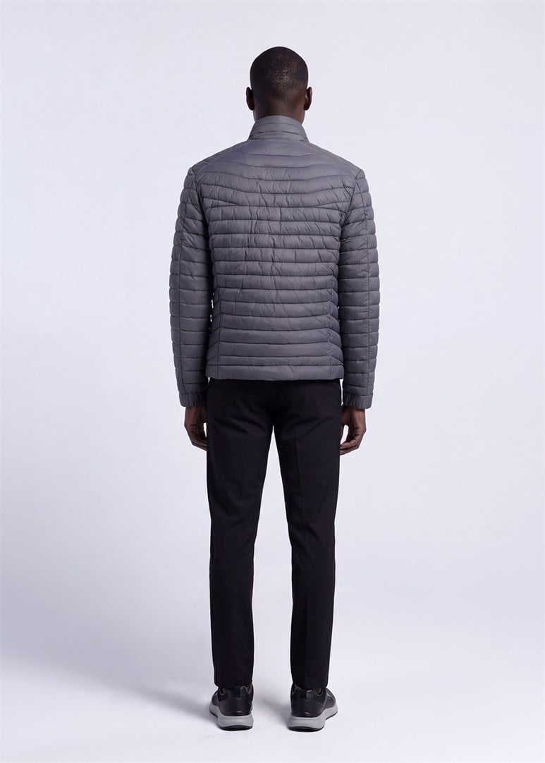 Erkek Slim Fit Kapüşonlu Antrasit Mont