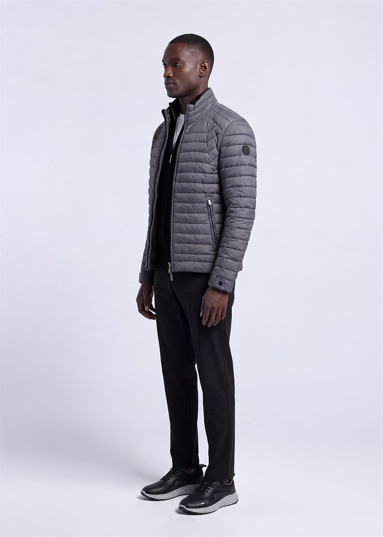 Erkek Slim Fit Kapüşonlu Antrasit Mont