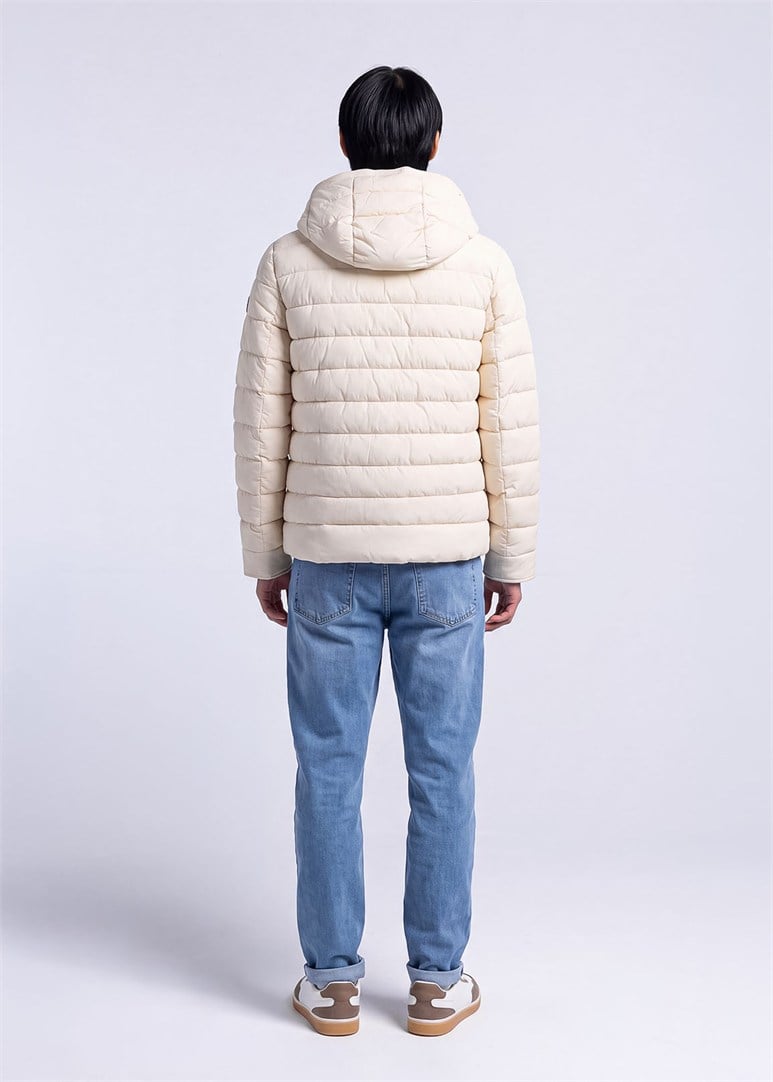 Erkek Slim Fit Kapüşonlu Bej Mont