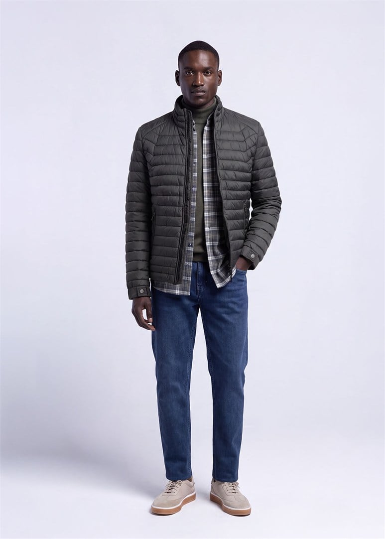 Erkek Slim Fit Kapüşonlu Haki Mont