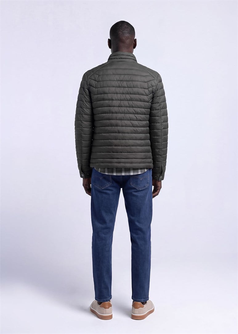 Erkek Slim Fit Kapüşonlu Haki Mont