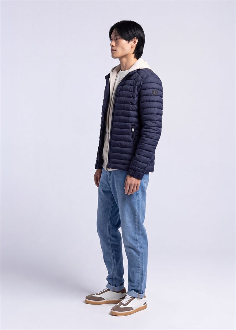 Erkek Slim Fit Kapüşonlu Lacivert Mont