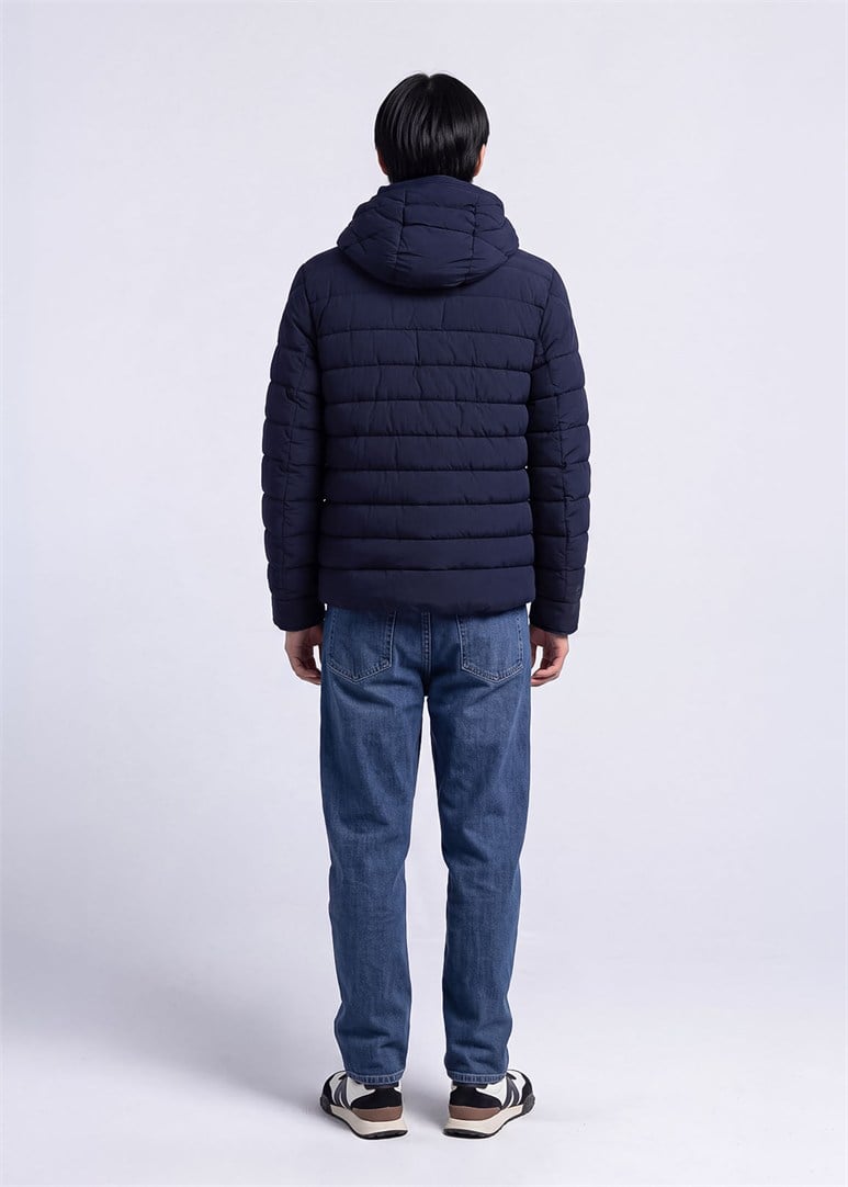 Erkek Slim Fit Kapüşonlu Lacivert Mont