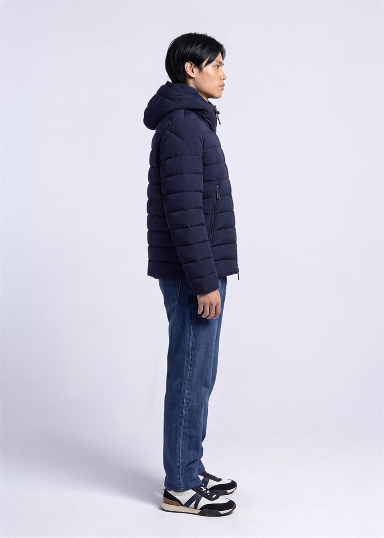 Erkek Slim Fit Kapüşonlu Lacivert Mont