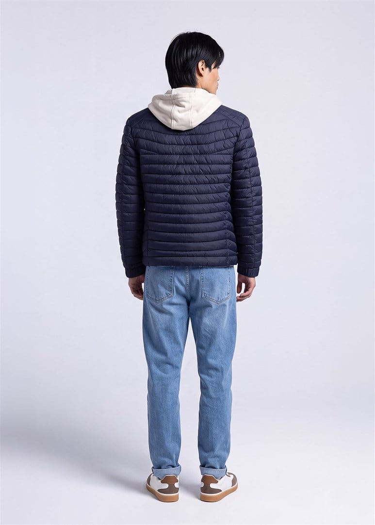 Erkek Slim Fit Kapüşonlu Lacivert Mont