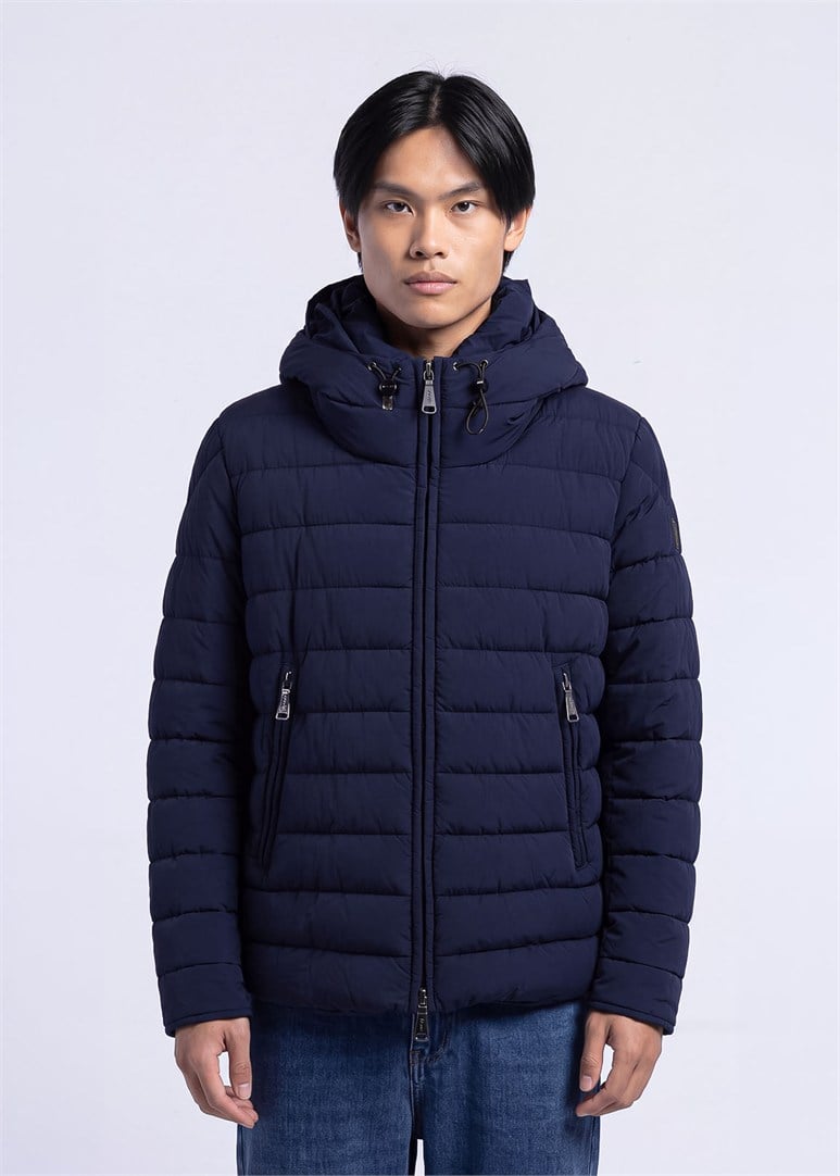 Erkek Slim Fit Kapüşonlu Lacivert Mont