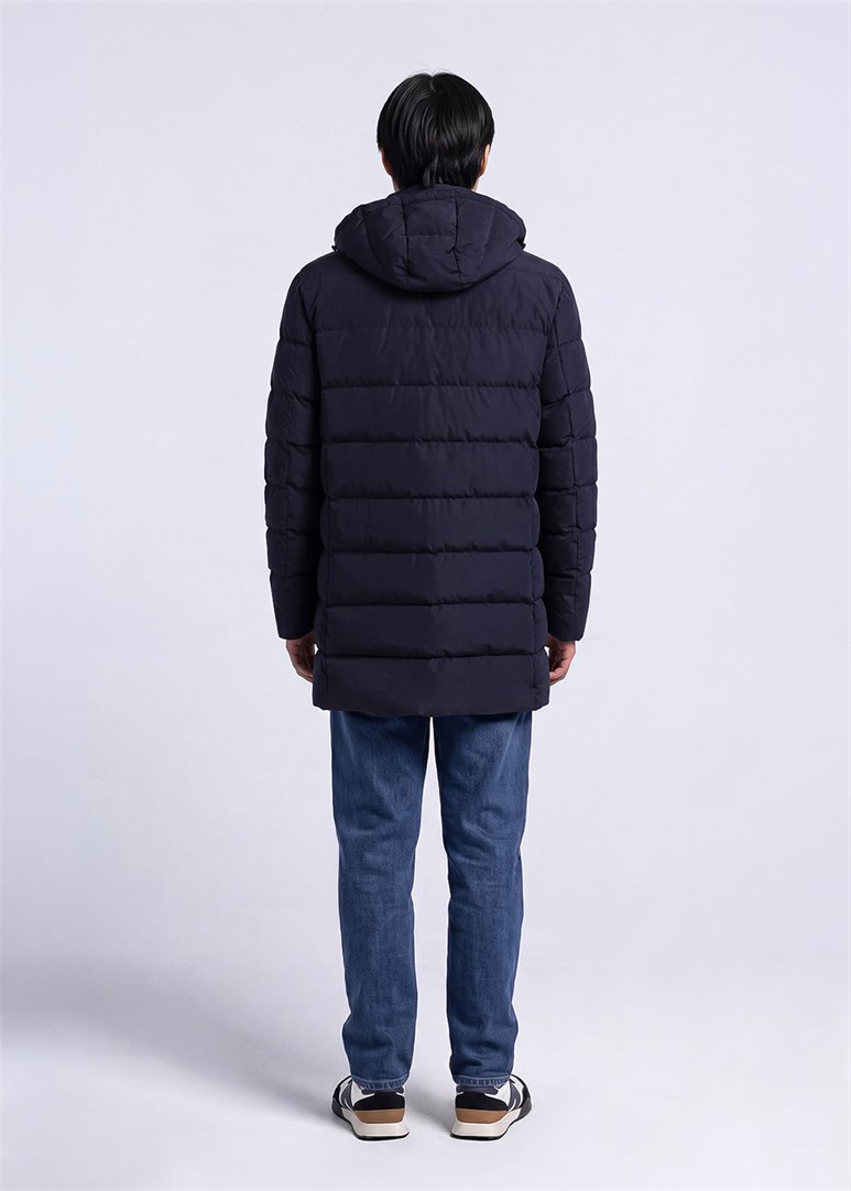 Erkek Slim Fit Kapüşonlu Lacivert Mont