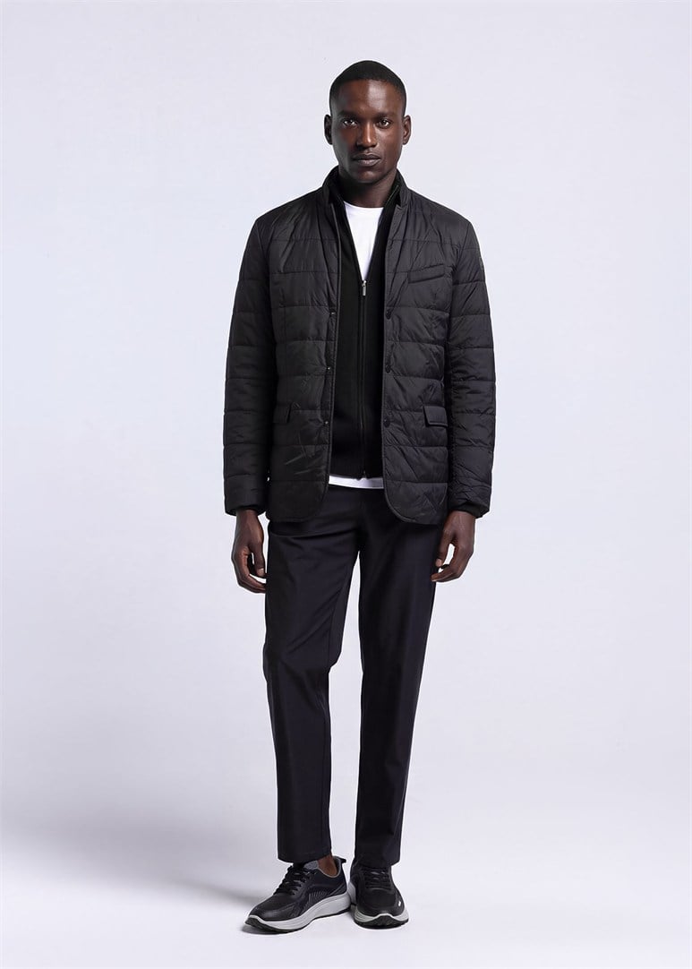 Erkek Slim Fit Siyah Mont