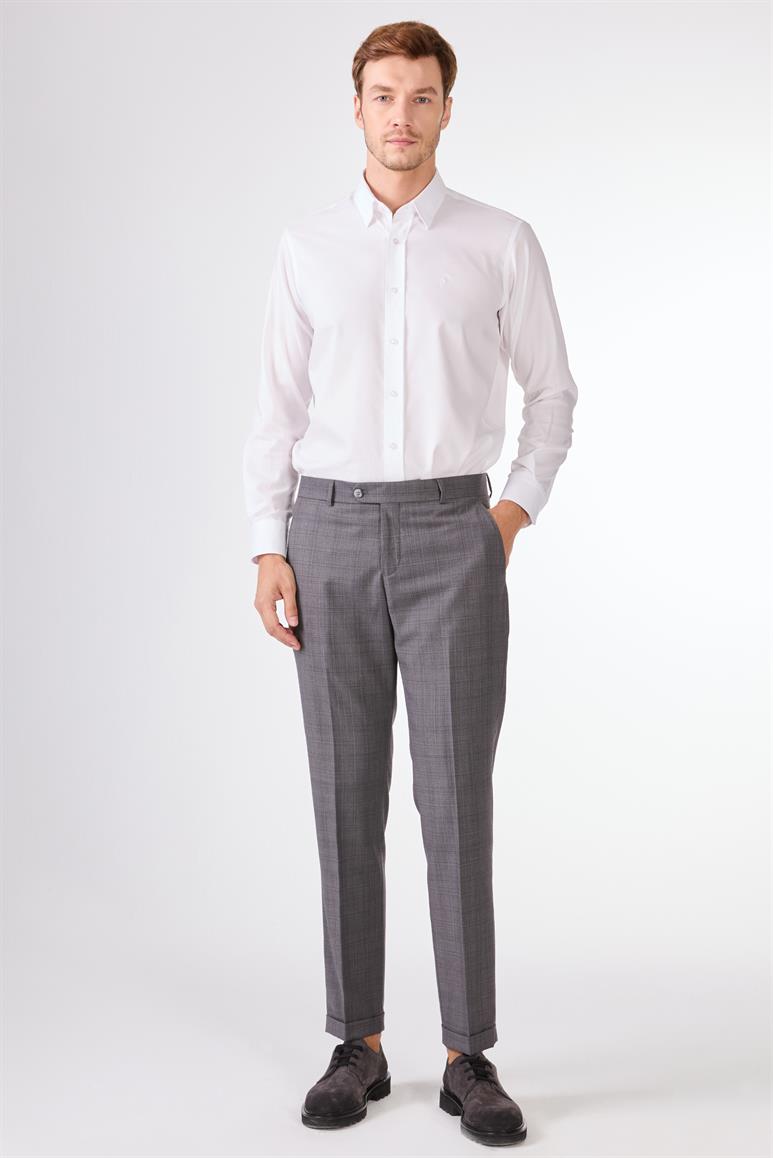 Gri   Balıksırtı Erkek Takım Elbise - Slim Fit