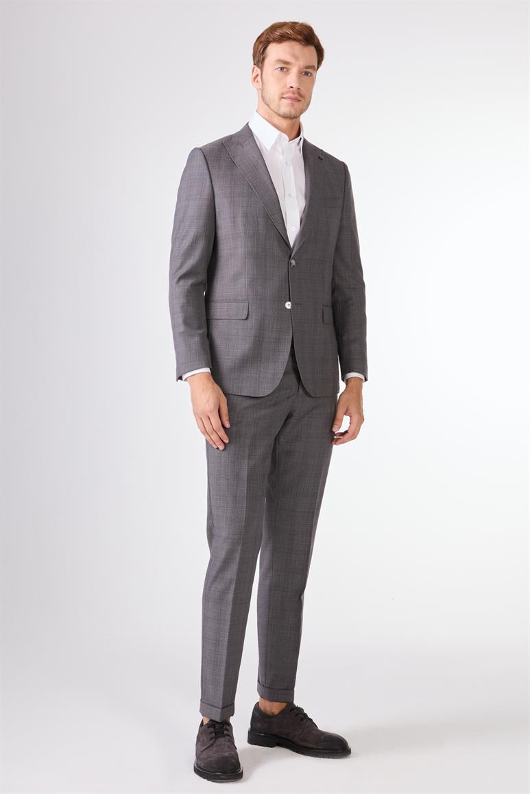 Gri   Balıksırtı Erkek Takım Elbise - Slim Fit