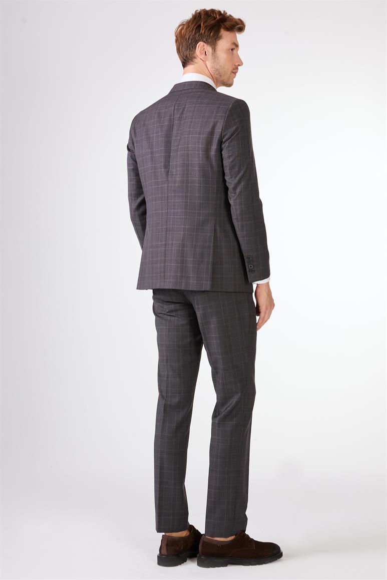 Gri Balıksırtı Slim Fit Erkek Takım Elbise
