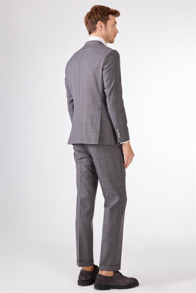 Gri   Balıksırtı Erkek Takım Elbise - Slim Fit