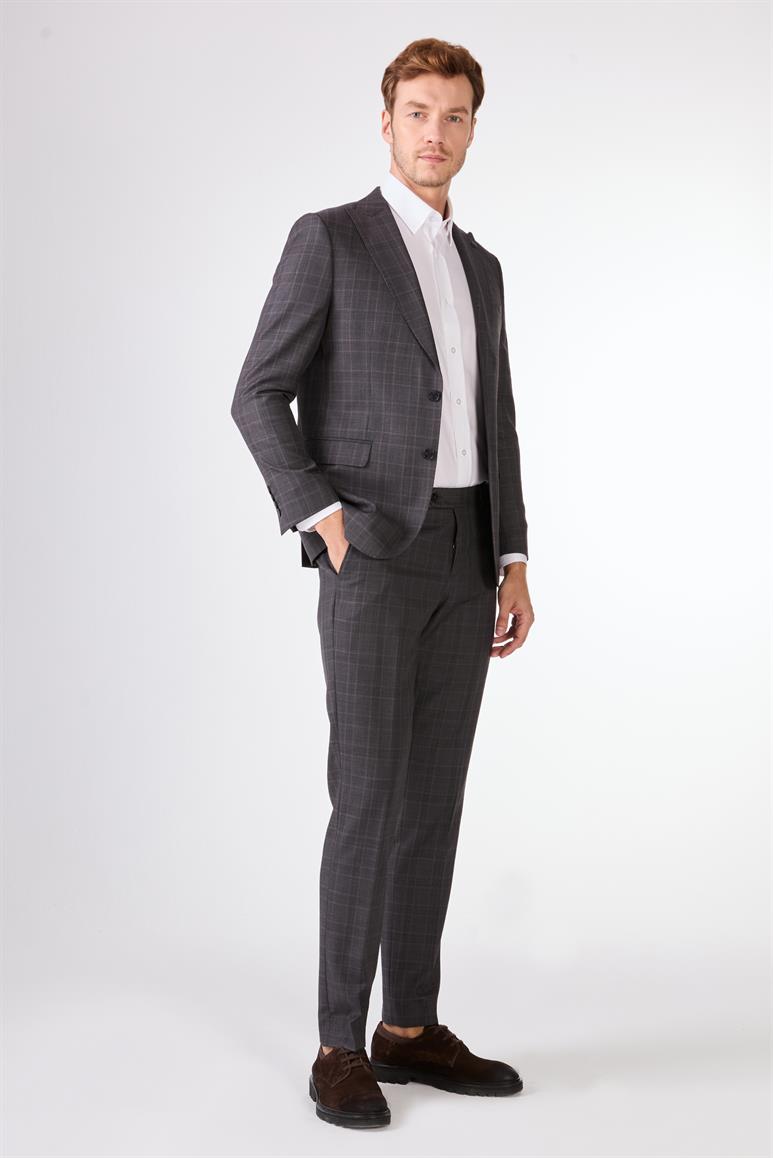 Gri Balıksırtı Slim Fit Erkek Takım Elbise