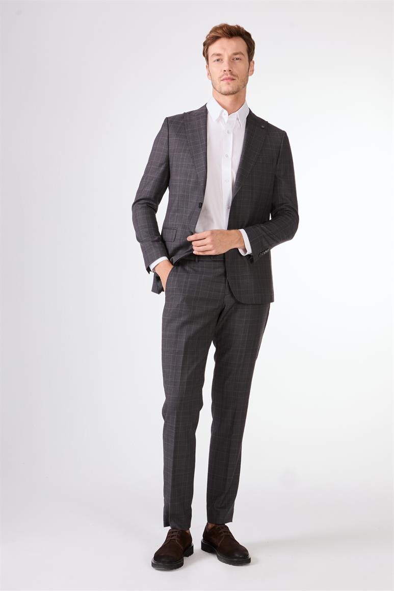 Gri Balıksırtı Slim Fit Erkek Takım Elbise