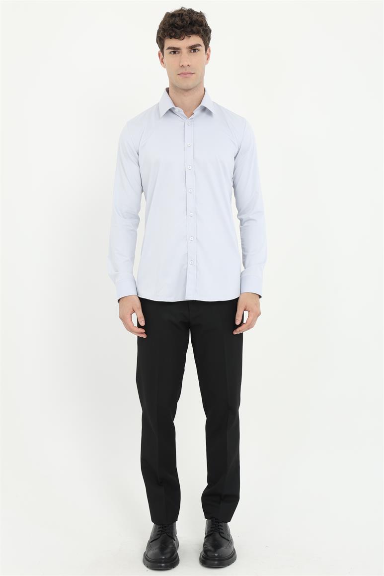 Gri Klasik Yaka Slim Fit Gömlek 