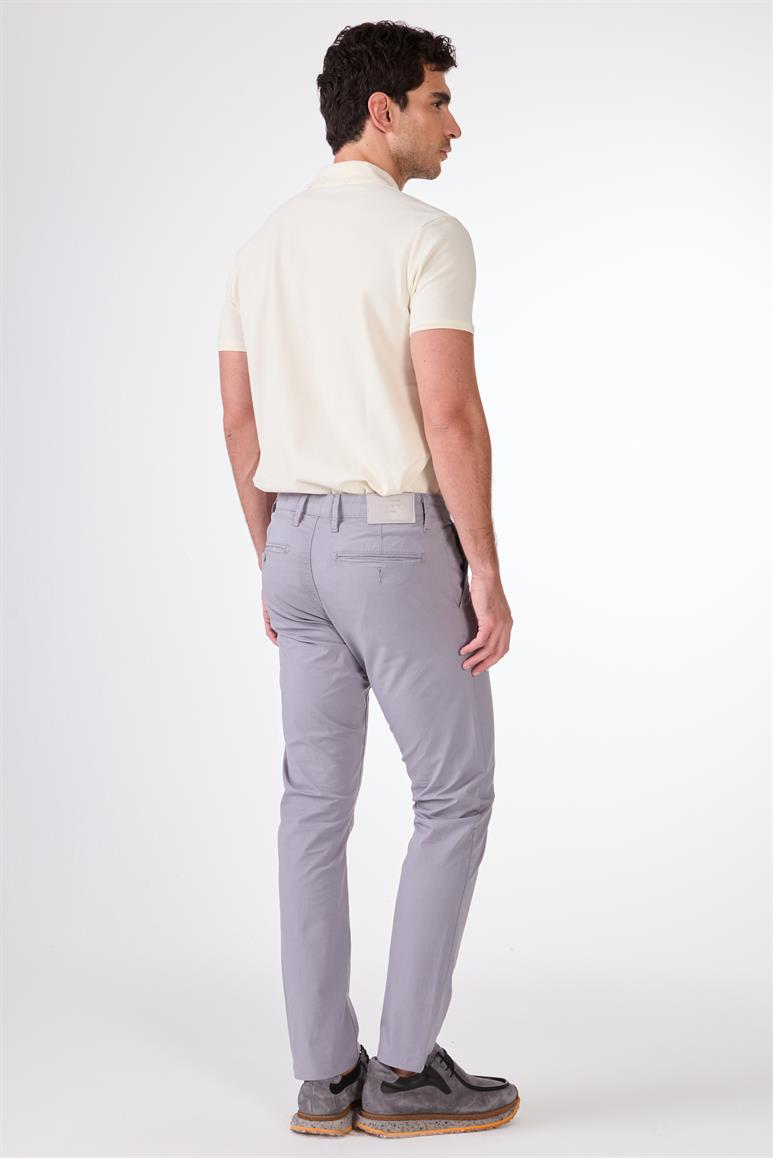 Gri Yan Cepli Düz Regular Fit Erkek Pantolon