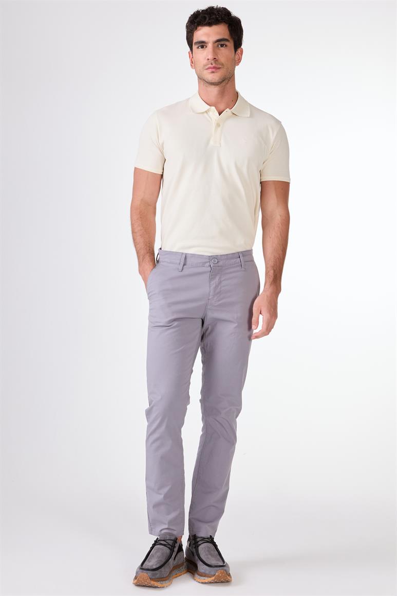 Gri Yan Cepli Düz Regular Fit Erkek Pantolon