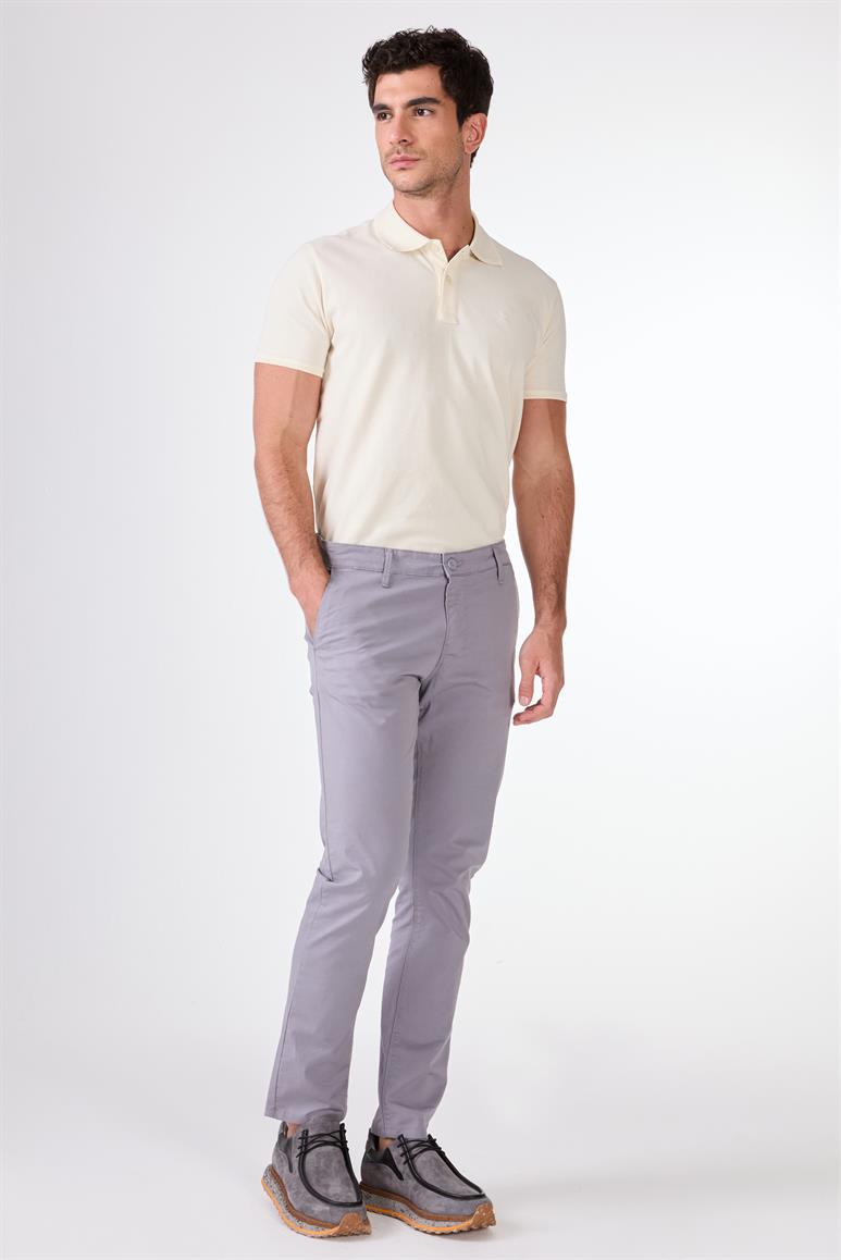 Gri Yan Cepli Düz Regular Fit Erkek Pantolon