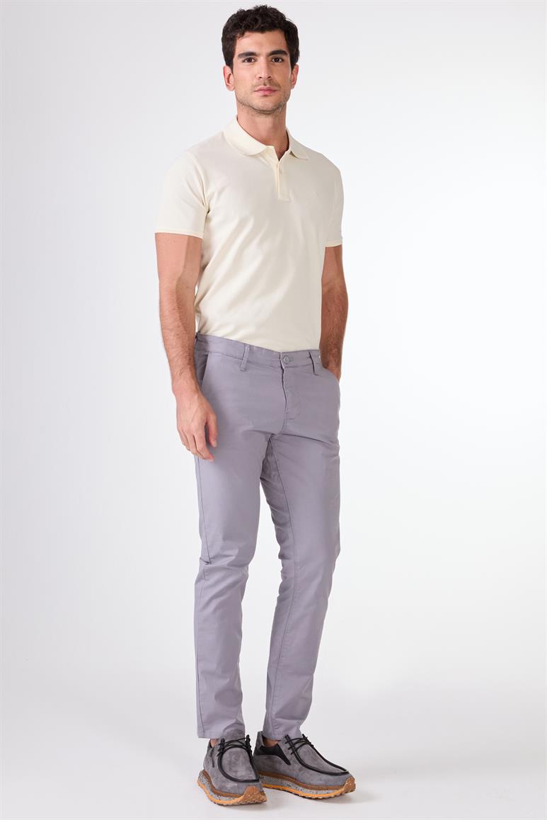 Gri Yan Cepli Düz Regular Fit Erkek Pantolon