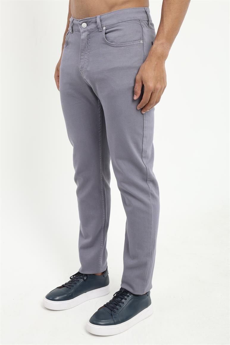 Gri 5 Cep Düz Renk Slim Fit Erkek Pantolon