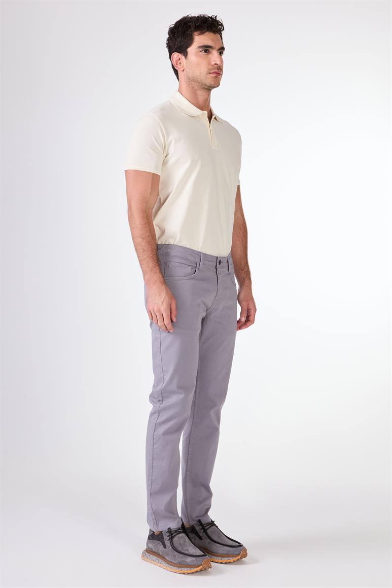 Gri 5 Cep Düz Renk Slim Fit Erkek Pantolon