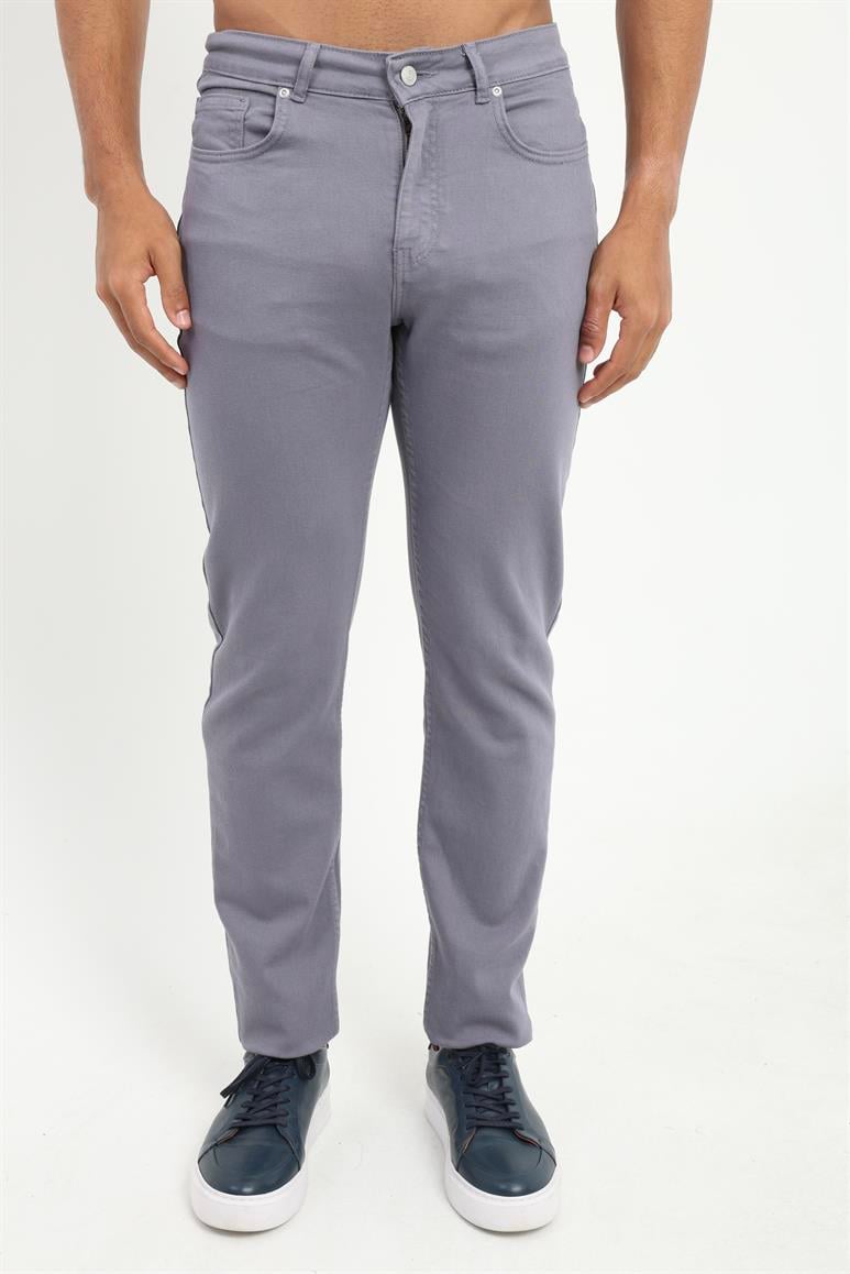 Gri 5 Cep Düz Renk Slim Fit Erkek Pantolon