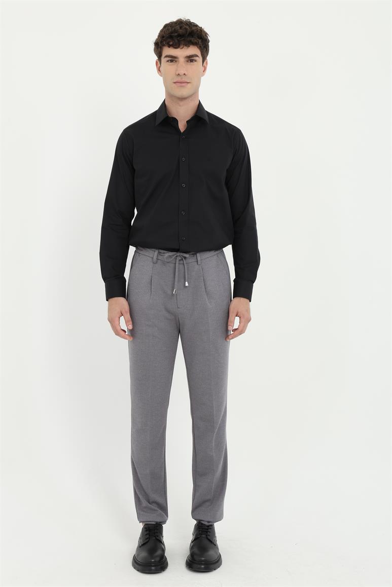 Gri Belden Bağlamalı Slim Fit Erkek Pantolon