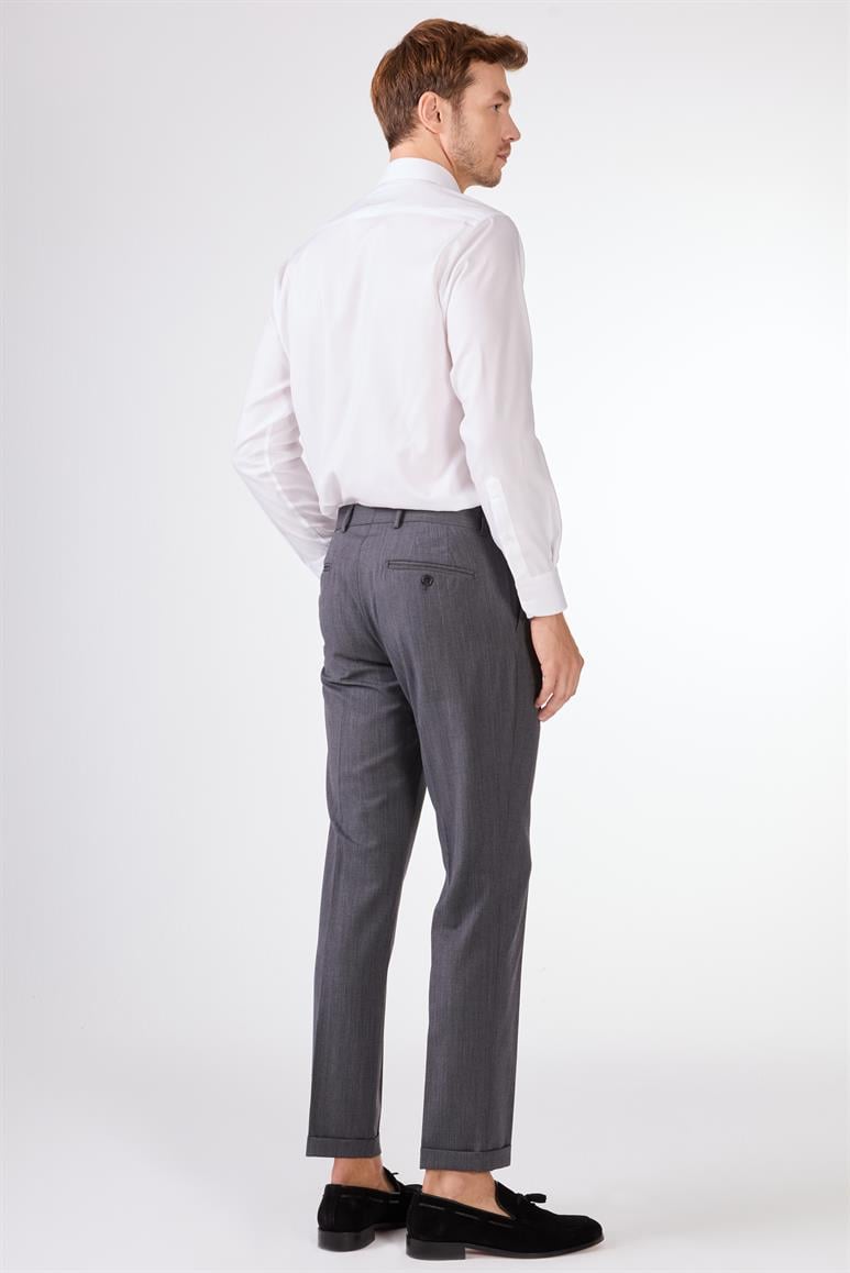 Gri Kruvaze Sivri Yaka Düz Slim Fit Erkek Takım Elbise