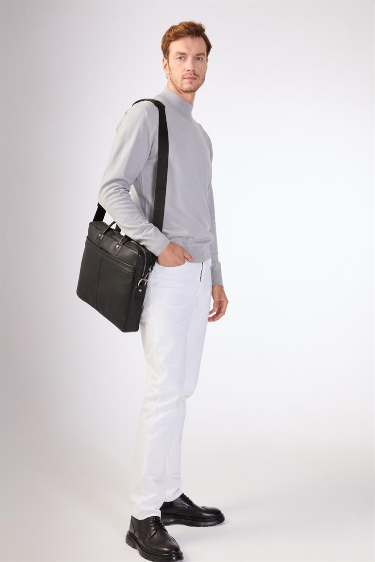 Gri Yarım Balıkçı %100 Pamuk Düz Renk Slim Fit Erkek Triko