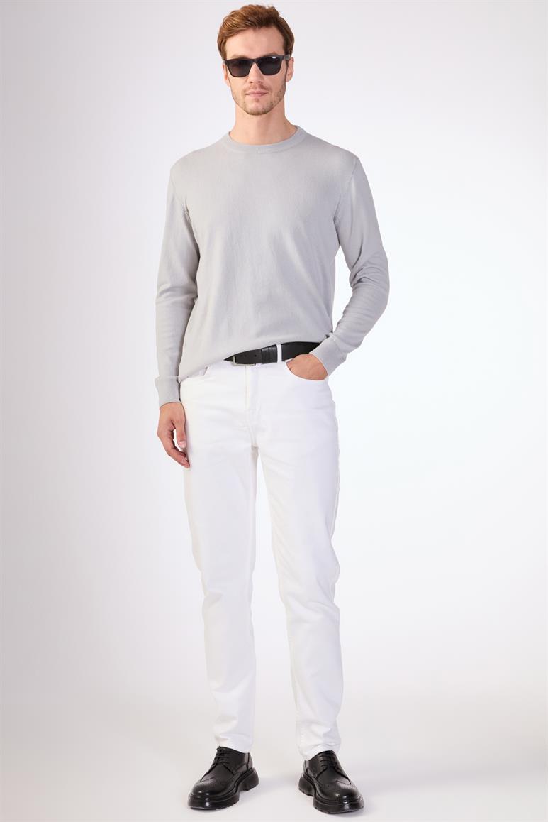 Gri Bisiklet Yaka %100 Pamuk Düz Renk Slim Fit Erkek Triko