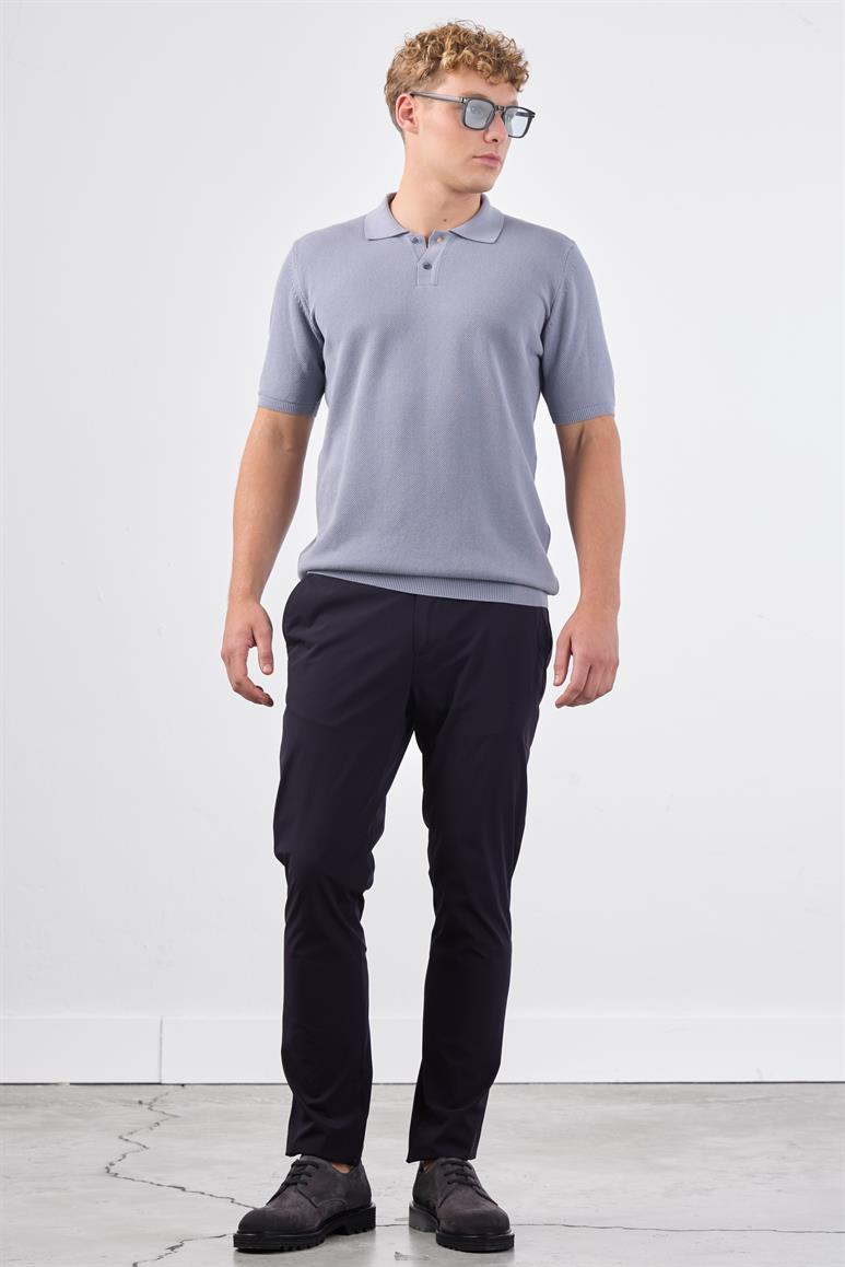 Gri Polo Düğme Yaka Düz Renk Slim Fit Erkek Triko