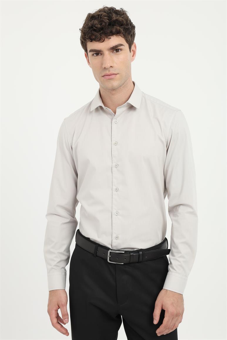 Gri Klasik Yaka Slim Fit Gömlek 
