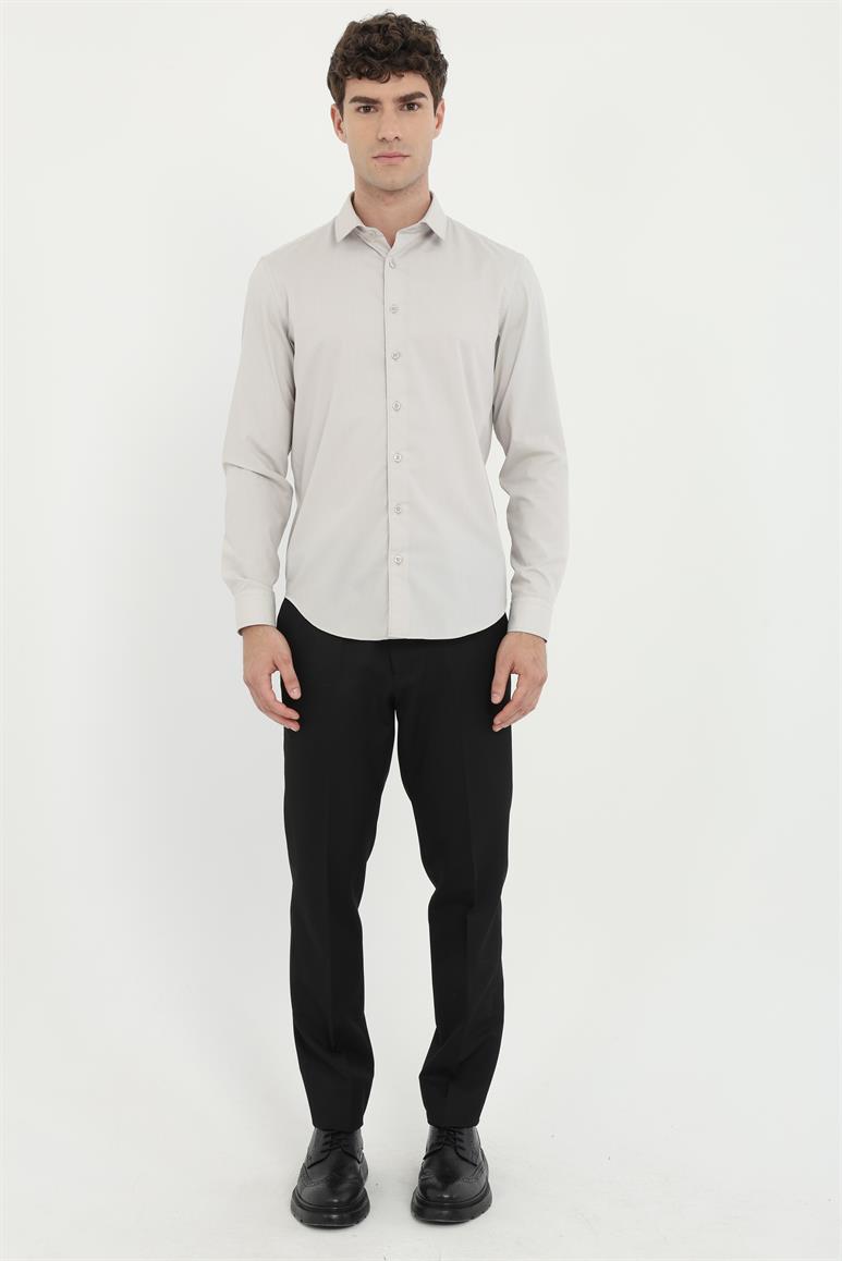 Gri Klasik Yaka Slim Fit Gömlek 