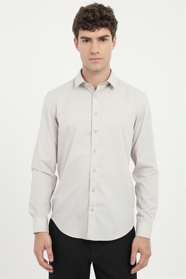 Gri Klasik Yaka Slim Fit Gömlek 