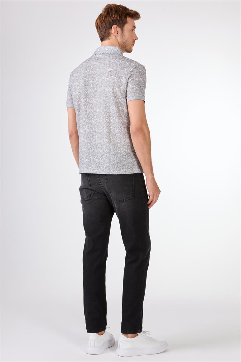 Gri Erkek Ekstra Slim Fit Desenli Casual Polo Yaka T-shirt 