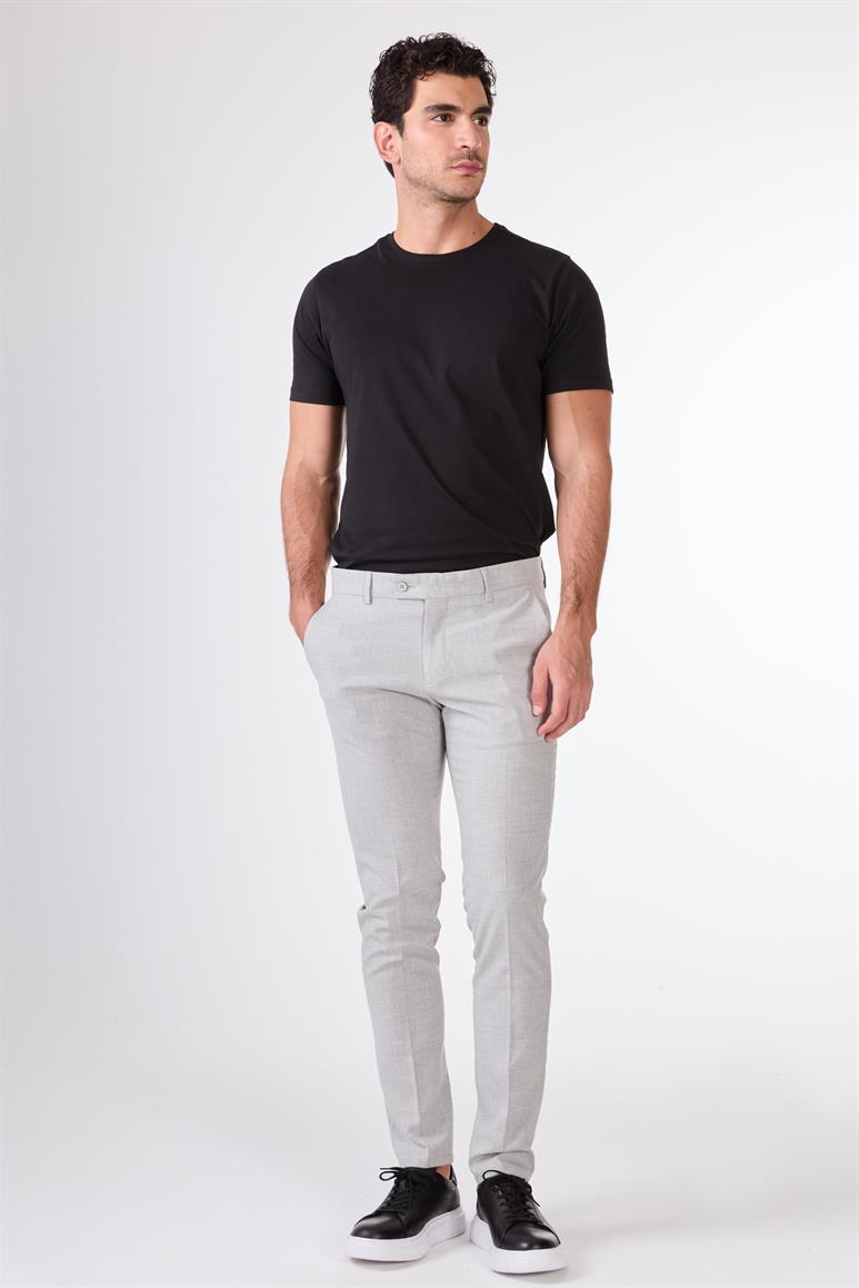 Gri Erkek Ekstra Slim Fit Melanj Desenli Klasik Pantolon 